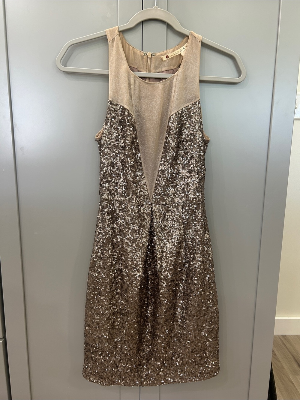 Chelsea & Violet Champagne Bronze Sequin Shimmer Mini Party Dress XS